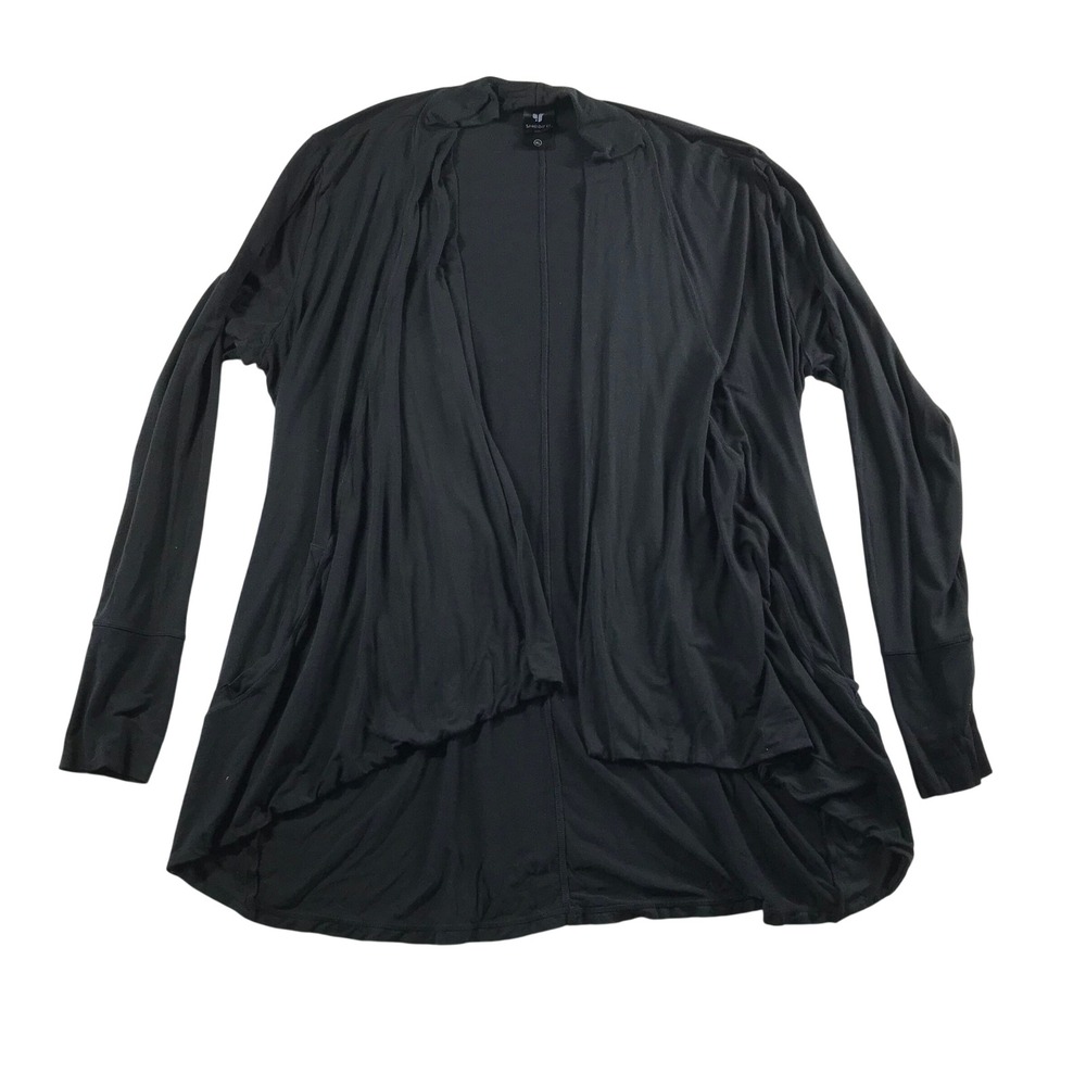 Shebird Black Modal Open Front Cardigan Thumbhole Sleeves XL Relaxed Fit Drape